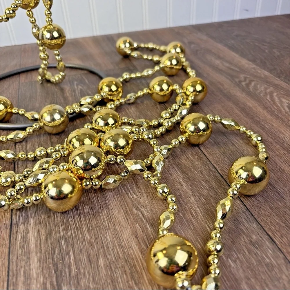 Lot of 2 Shiny Gold Plastic Bead Christmas Tree Garland Strand 12 Feet Each